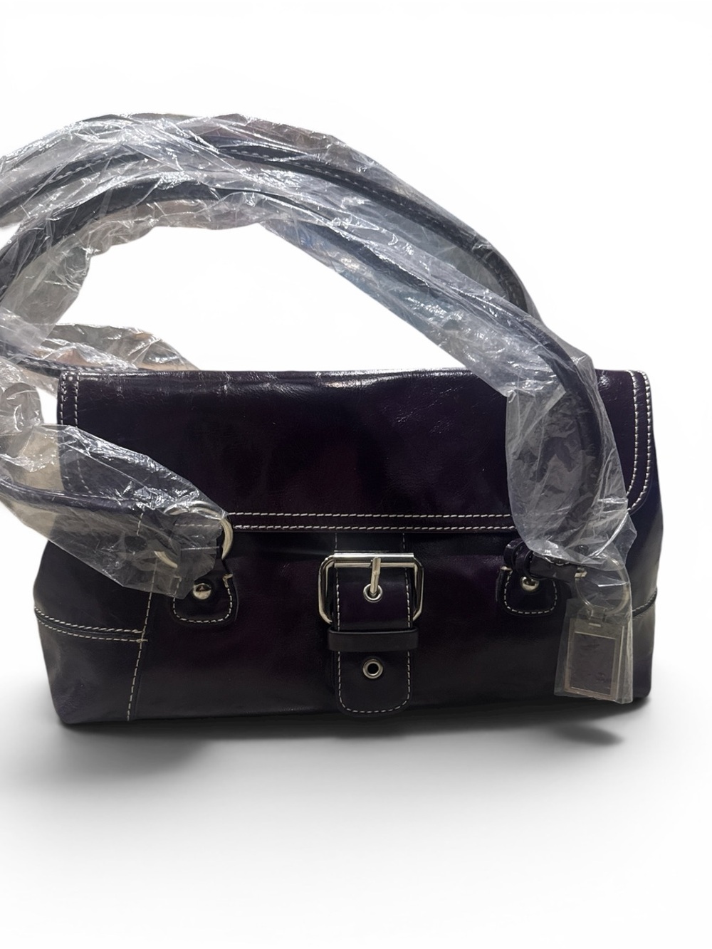 NWT Gianni Bini Dark Purple Leather Buckle Satchel Handbag